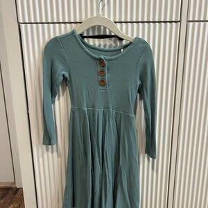 Posh Peanut Teal Kids Dress with Button Detail